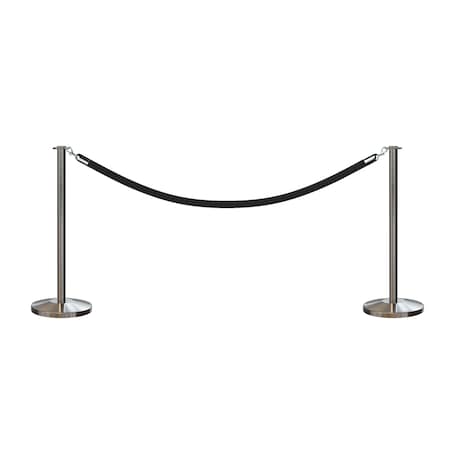 Stanchion Post And Rope Kit Sat.Steel, 2 Flat Top 1 Black Rope